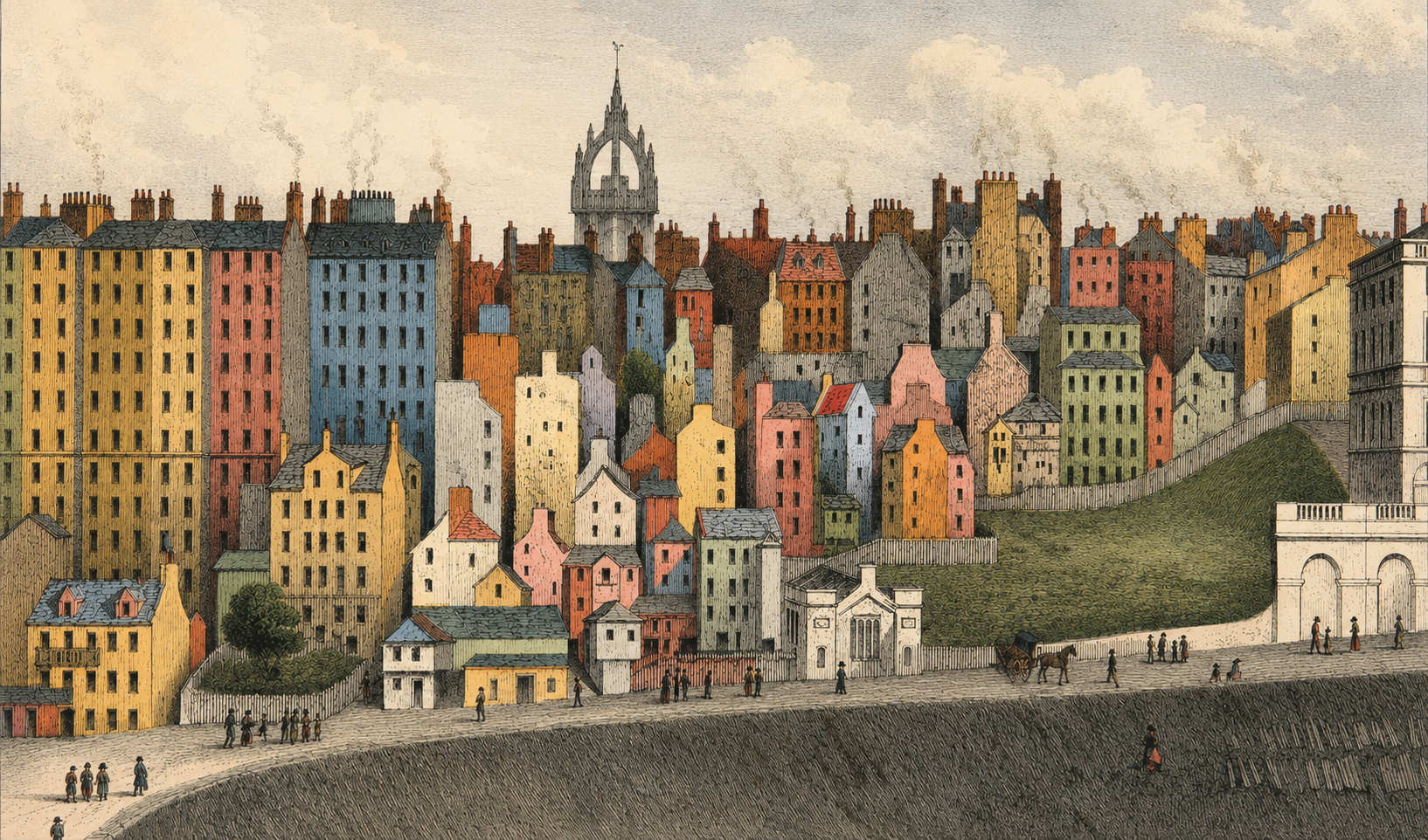 Illustrated historic Edinburgh cityscape